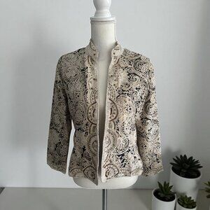 CHICOS 100% Silk Paisley Swirl Beige Jacket Size Chicos 0 US S 4